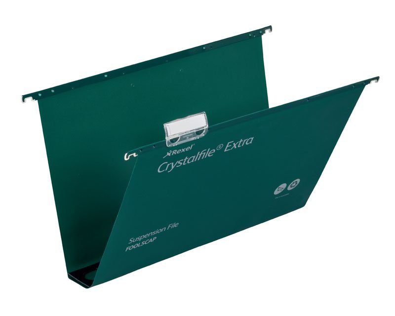 106296 Rexel Crystalfileâ„¢ Extra Foolscap Suspension File 50mm Green (25) - Image 1
