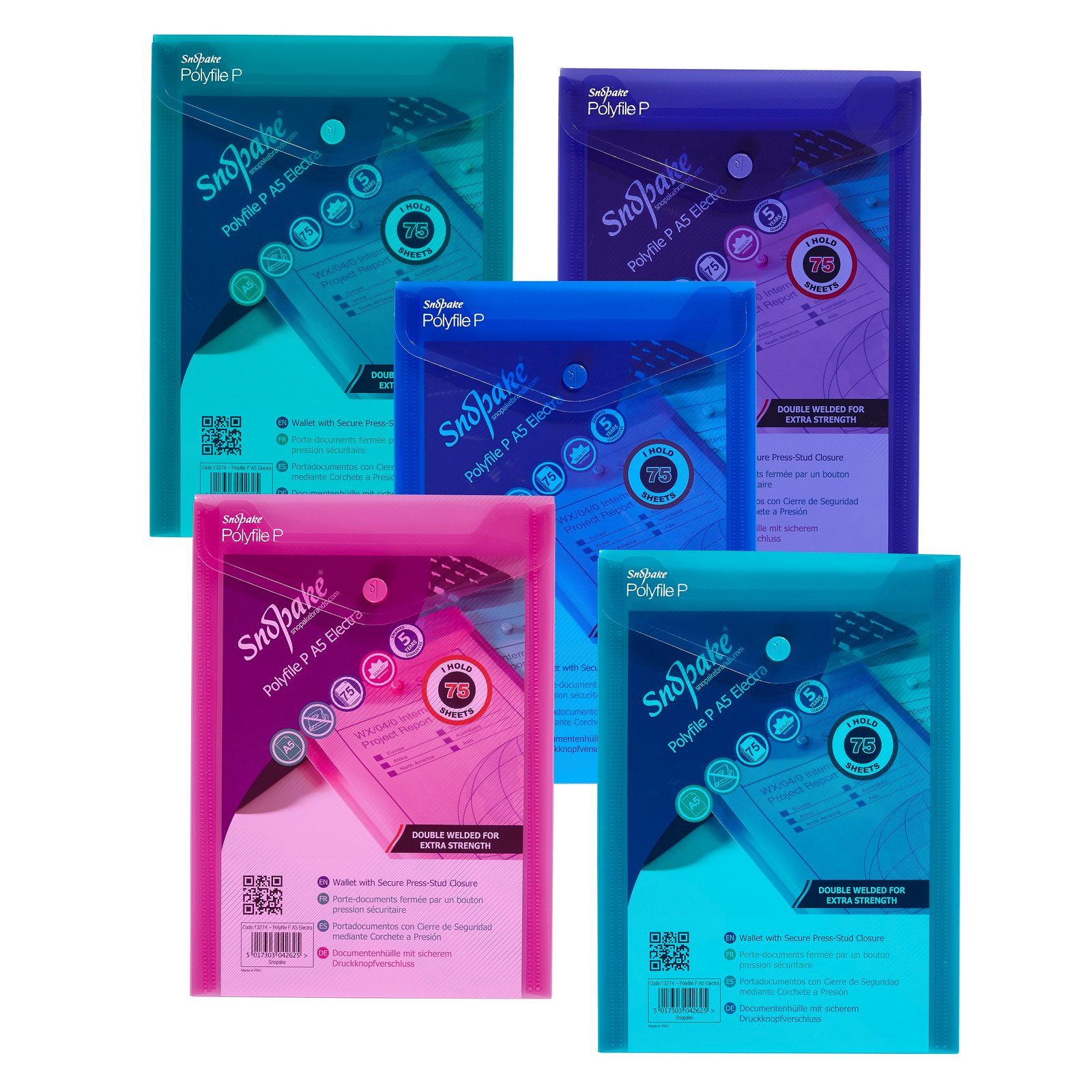13274_1 Snopake Polyfile P A5 Electra Assorted- 5 Files - Image 1