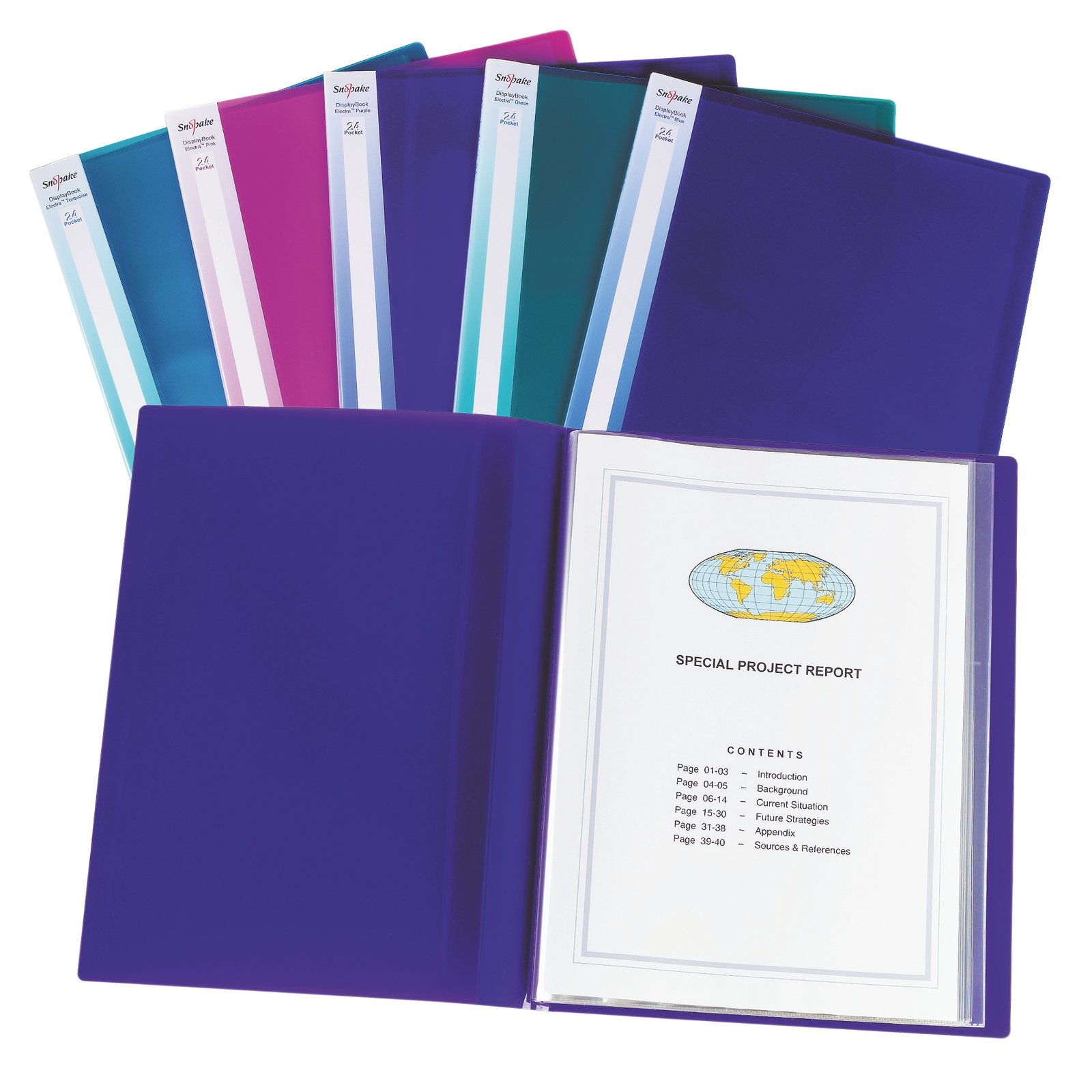 14103 Snopake Display Book 24 pocket / 48 sides to view A3 Electra Assorted- 5 Books - Image 1