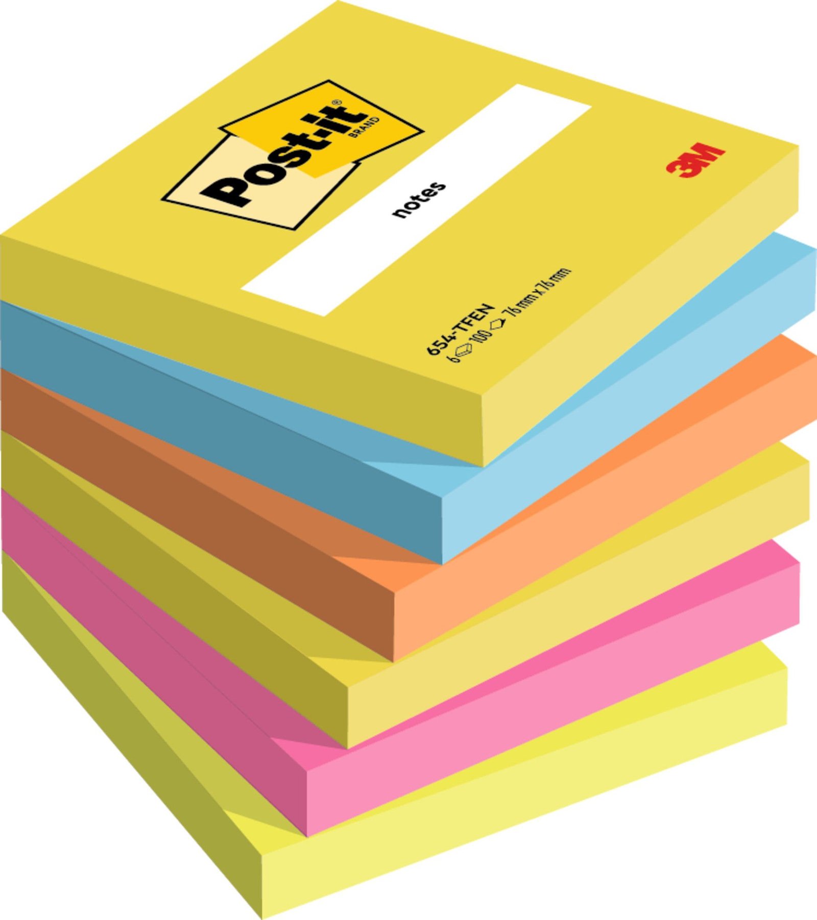 14abe71bbfec7c21255d13f2272bc60eaa1d4e95 Post-it® Notes Energetic Colour Collection 76 mm x 76 mm 100 Sheets/Pad 6 Pads/Pack 100% PEFC SGSCH-PEFC-COC-110078 - Image 1