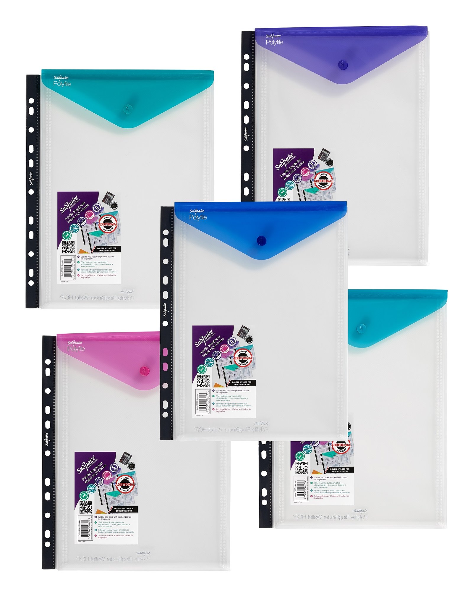 15695_1 Snopake Polyfile RingBinder Wallet HC/P A4 Electra Colours- 5 Files - Image 1