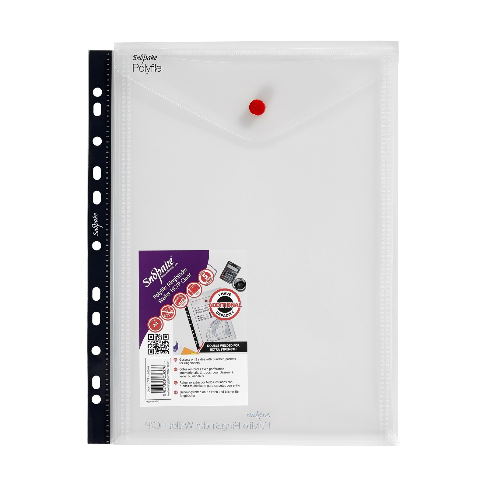 15749_1 Snopake Polyfile RingBinder Wallet HC/P A4 Clear- 5 Files - Image 1