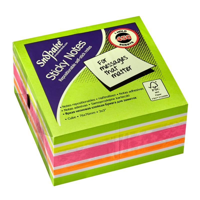 15760_1 Snopake FSC Green Rainbow NeonMix Sticky Notes 450 sheet Cube- 1 Cube - Image 1