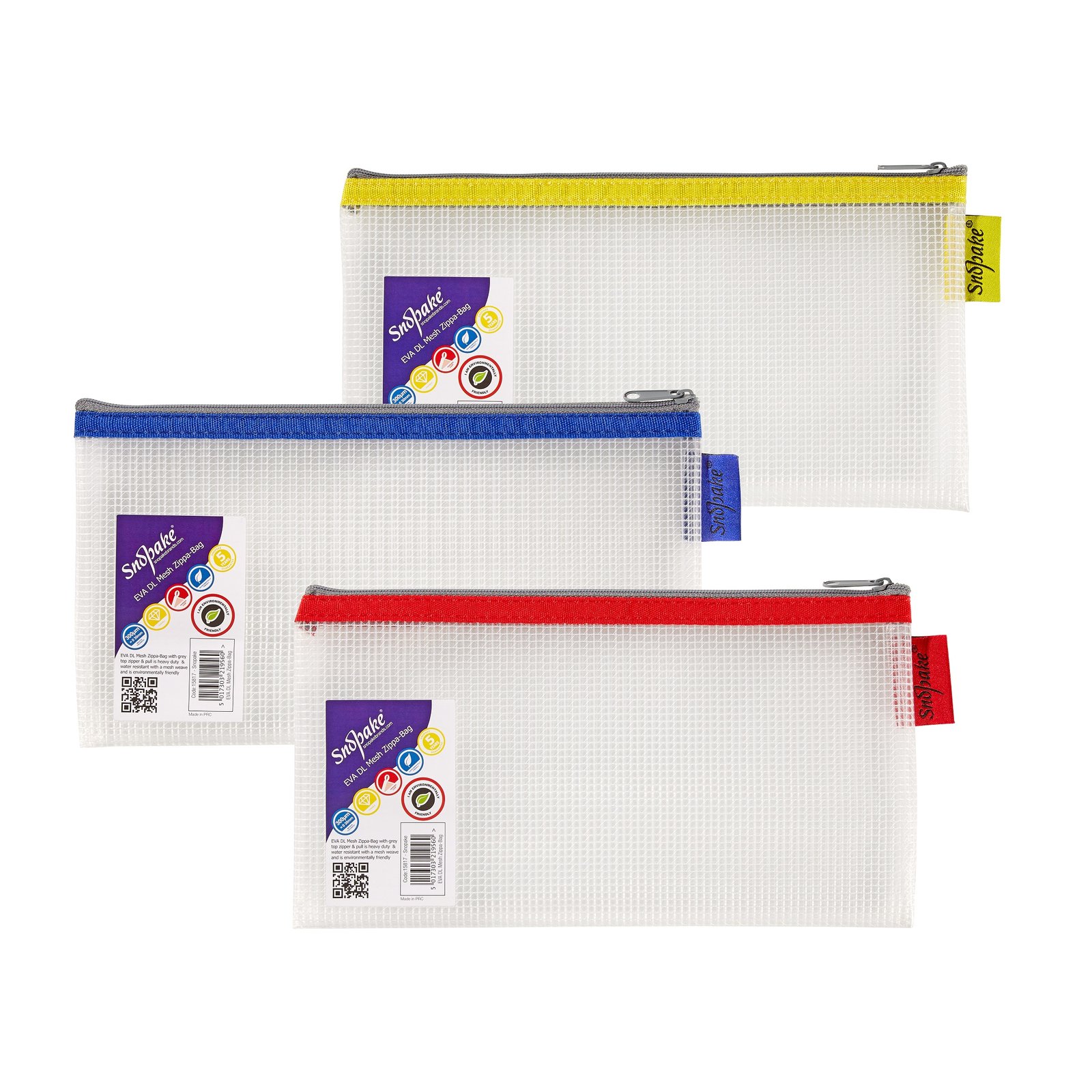 15817_1 Snopake EVA Mesh Zippa Bag DL Assorted- 3 Bags - Image 1