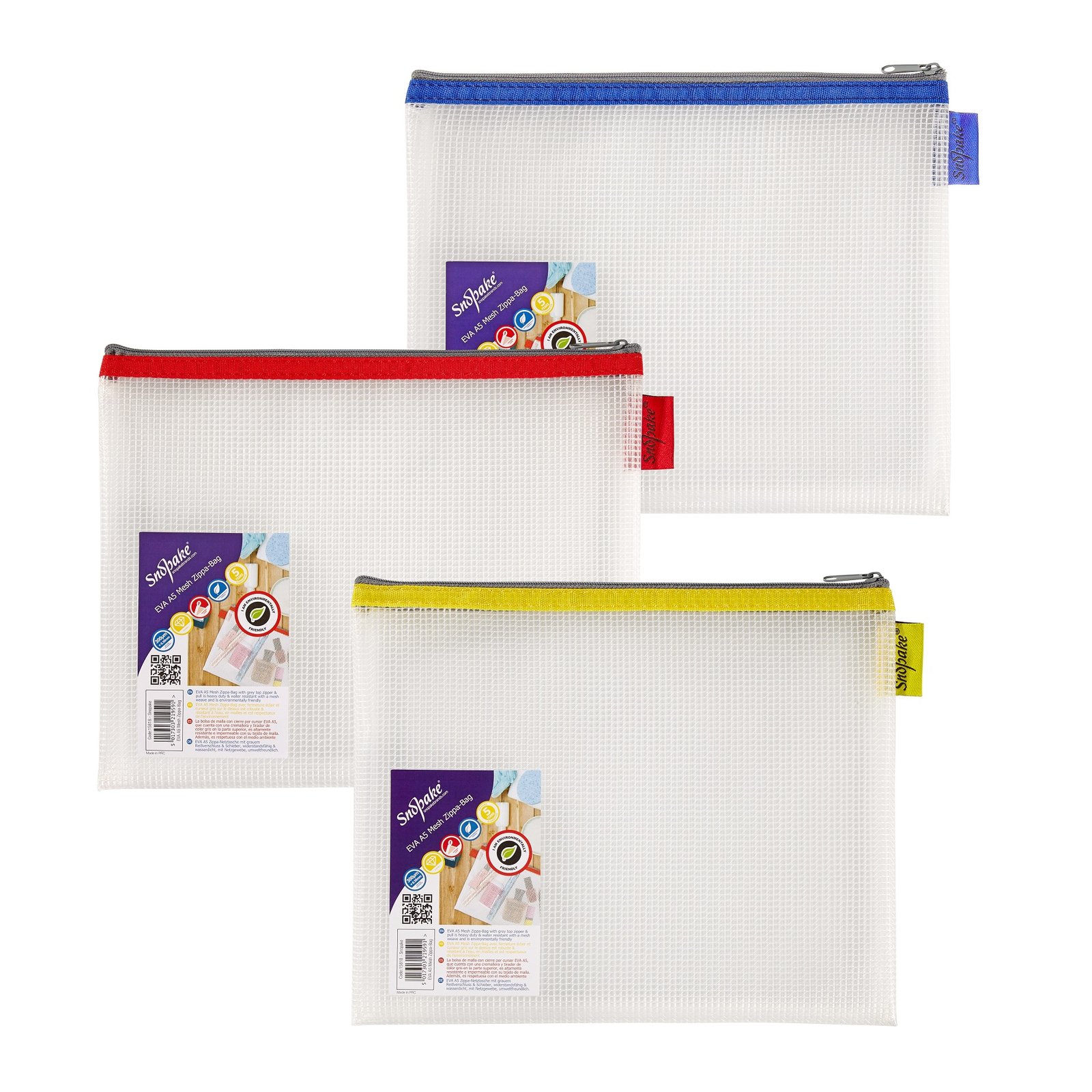 15818_1 Snopake EVA Mesh Zippa Bag A5 Assorted- 3 Bags - Image 1