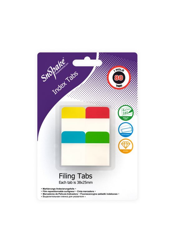 15882_filing_index_tabs_38x23mm Snopake Filing Index Tabs Assorted - 80 tabs- 12 B/Cards - Image 1
