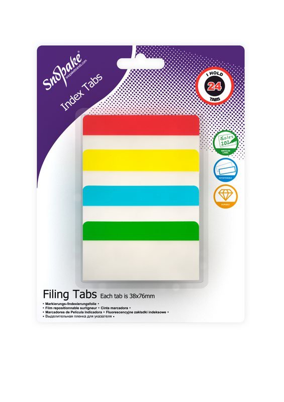 15884_filing_index_tabs_38x76mm Snopake Filing Index Tabs Assorted - 24 tabs- 12 B/Cards - Image 1