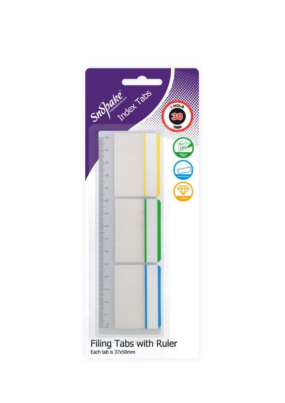 15885_filing_index_tabs_with_ruler_37x50mm Snopake Filing Index Tabs with Ruler Assorted - 30 tabs- 12 B/Cards - Image 1