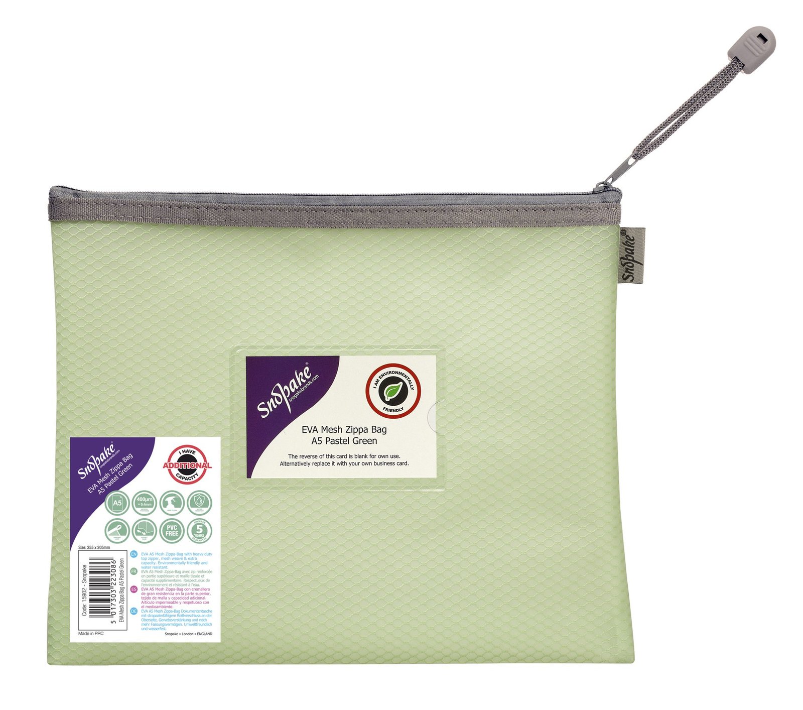 15902_eva_mesh_zippa_bag_a5_pastel_green_1 Snopake EVA Pastel Mesh HC A5 Zippa Bag - Green- 3 Bags - Image 1