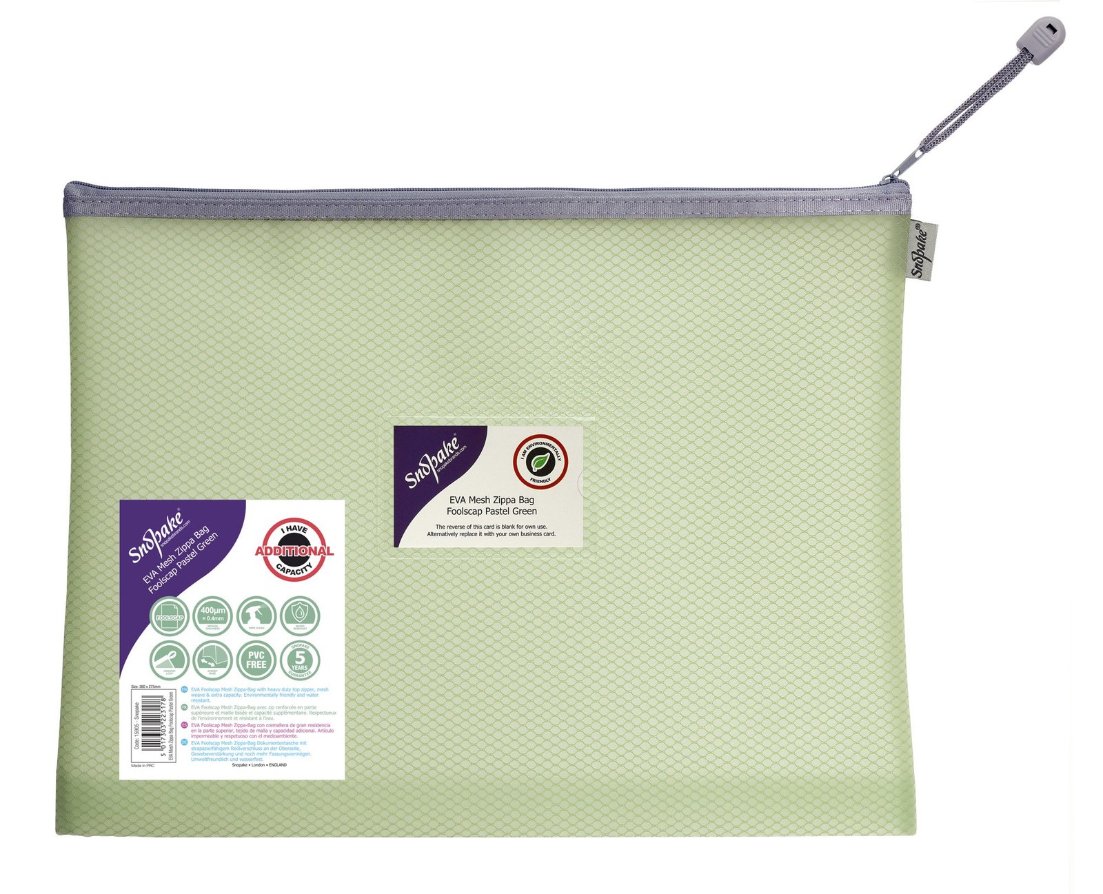 15905_eva_mesh_zippa_bag_foolscap_pastel_green_1 Snopake EVA Pastel Mesh HC Foolscap Zippa Bag - Green- 3 Bags - Image 1