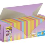 Post-itÂ® Super Sticky Z-Notes Assorted Colours 76 mm x 76 mm Promo Pack 90 Sheets/Pad 20 + 4 FREE Pads/Pack Cardboard Pack 100% PEFC SGSCH-PEFC