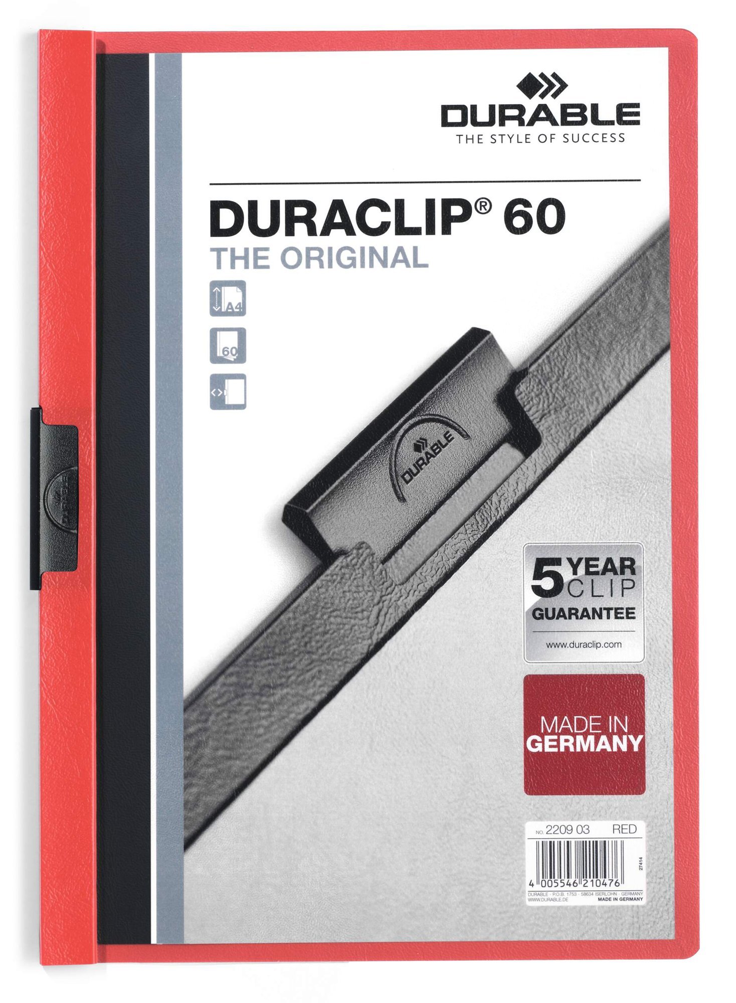 220903_1 Durable DURACLIP 60 A4 Folder Red (25) - Image 1