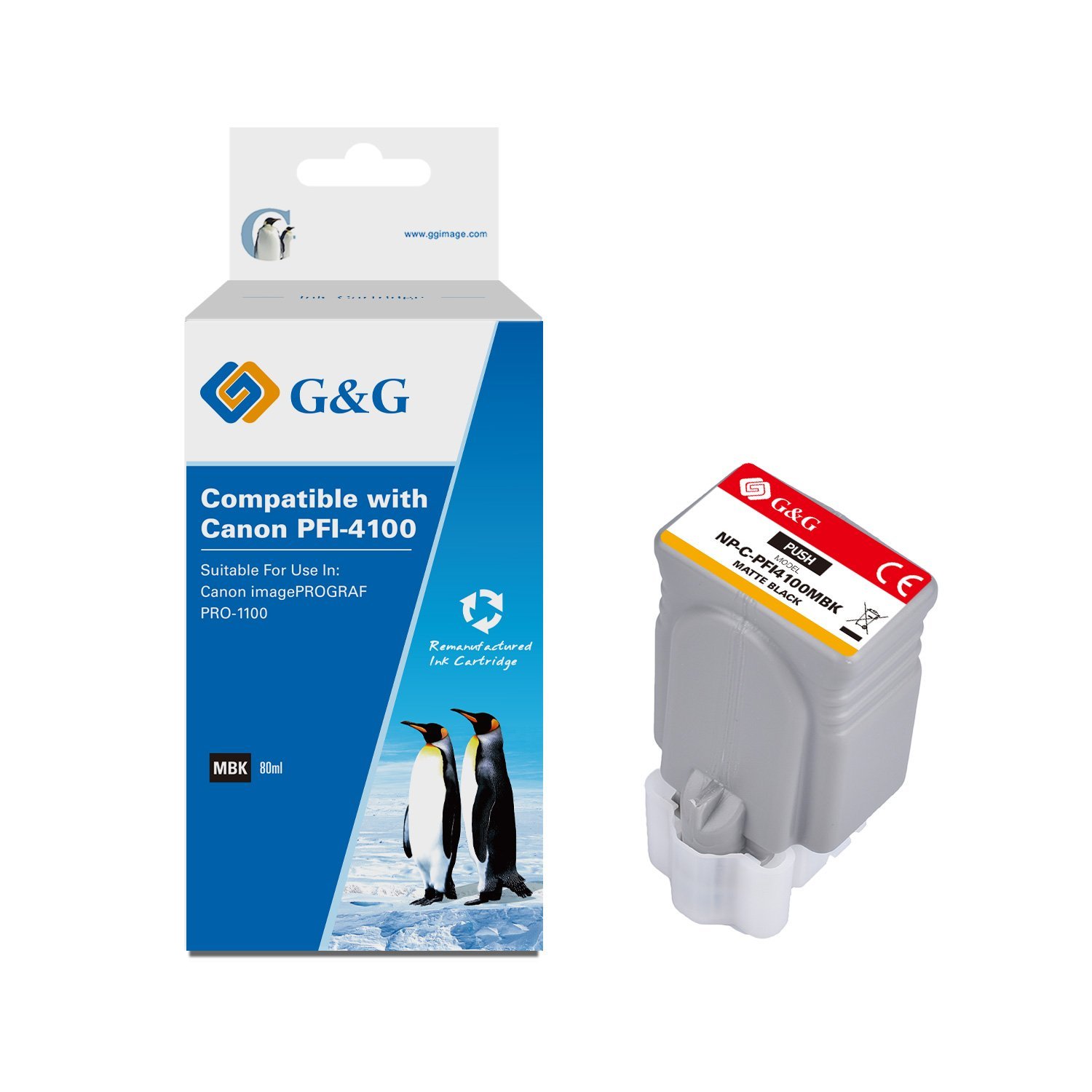 23511100_1 Comp Canon G+G PFI-4100MBK Matte Black Ink Cartridge 6776C001 - Image 1