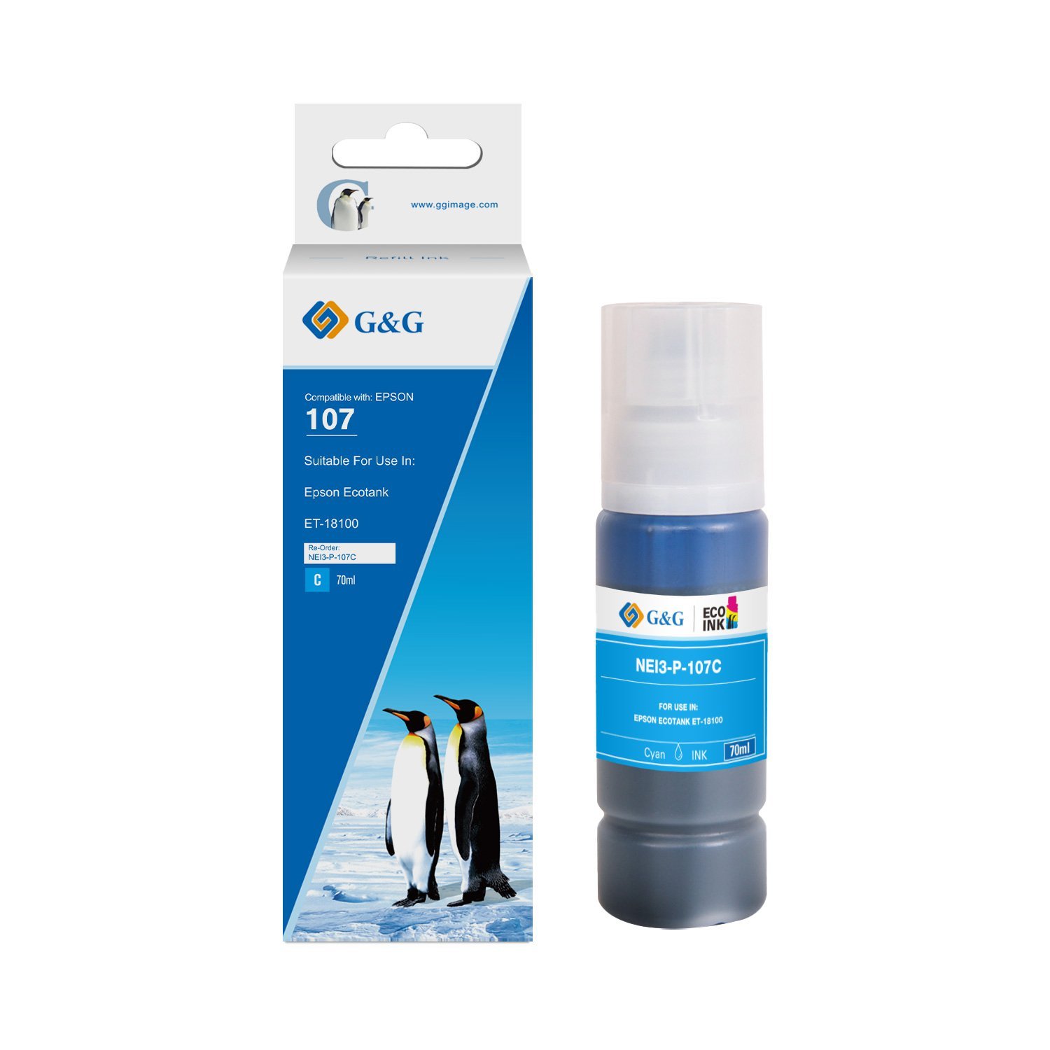26510141 Comp Epson G+G 107 Cyan Ink Bottle C13T09B240 70ml Ink 7200 Pages - Image 1
