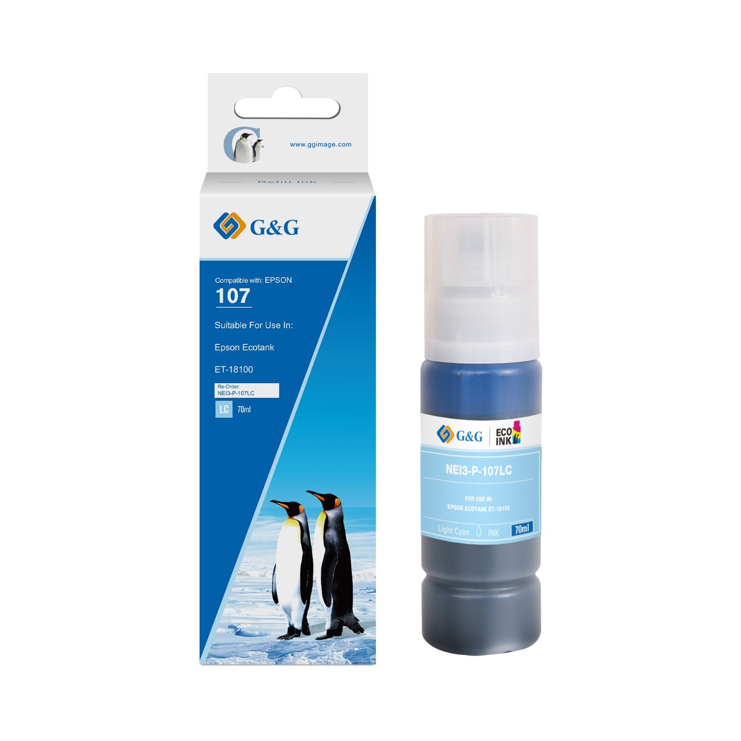 26510144 Comp Epson G+G 107 Light Cyan Ink Bottle C13T09B540 70ml Ink 7200 Pages - Image 1