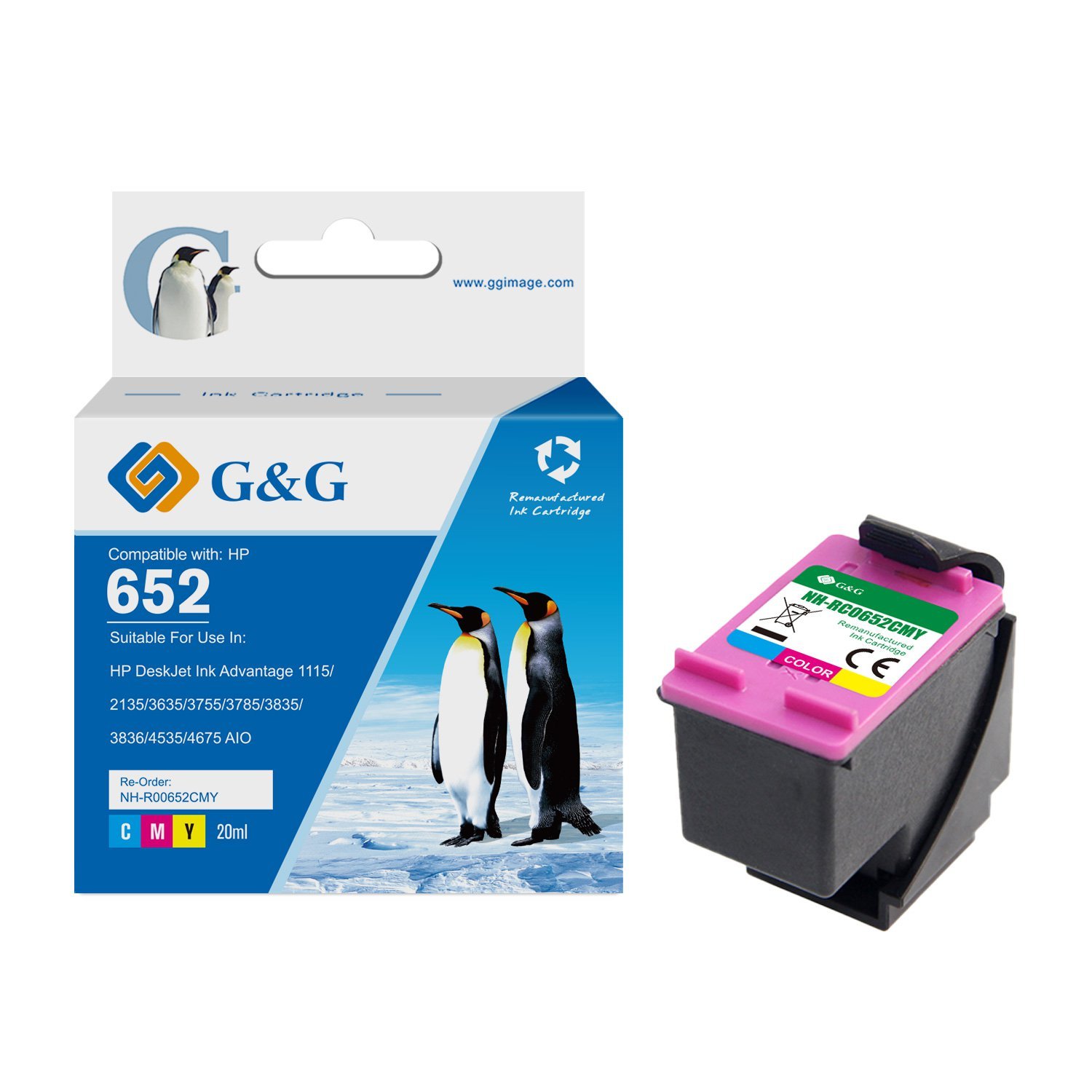31510653 Reman HP G+G 652 Tri-Colour Ink Cartridge F6V24AE - Higher yield than OEM - Image 1