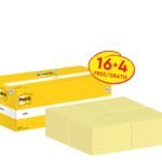 Post-itÂ® Notes Canary Yellow 76 mm x 76 mm Promo Pack 100 Sheets/Pad 16 + 4 FREE Pads/Pack Cardboard Pack 100% PEFC SGSCH-PEFC-COC-110078