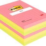 Post-itÂ® Large Notes Assorted Neon Colours Lined 101 mm x 152 mm 100 Sheets/Pad 6 Pads/Pack 100% PEFC SGSCH-PEFC-COC-110078