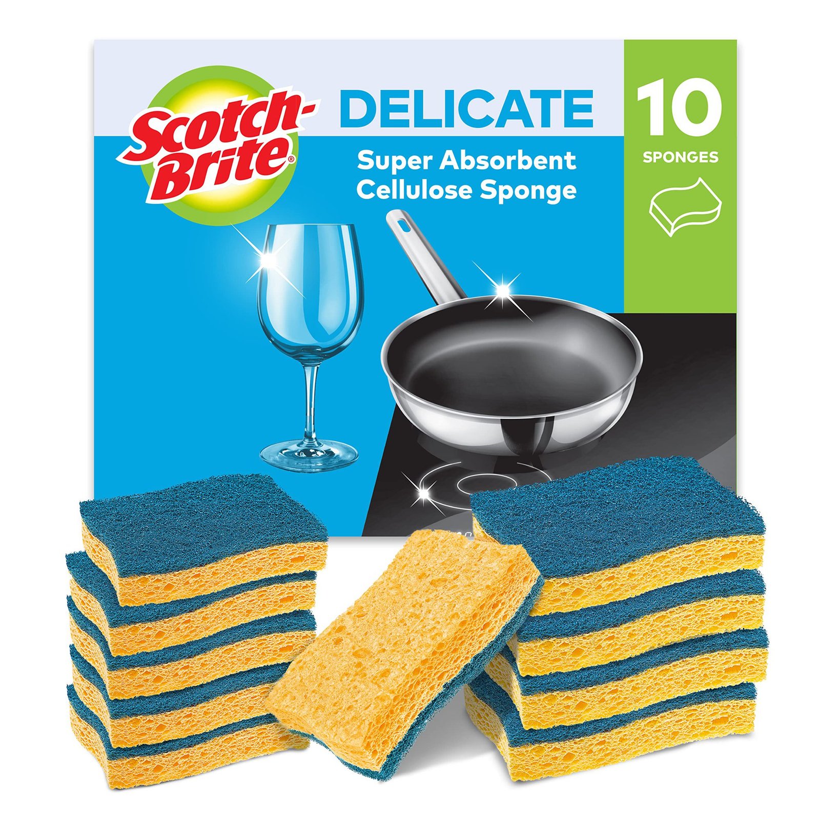fus_896935 Scotch-Brite® Delicate Non-Sctratch Cellulose Scrub Sponge 10 pieces - highly absorbent scourer ideal for everyday cleaning tasks - Image 1